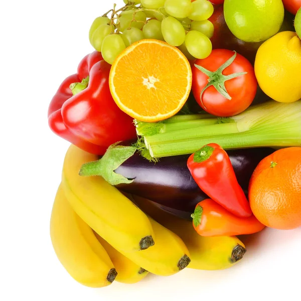 Assortiment Fruits Légumes Isolés Sur Fond Blanc — Photo