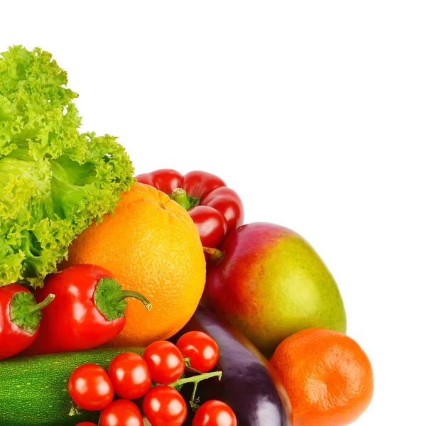 Setzen Sie Gemüse Und Obst Auf Weißem Hintergrund Freiraum Für — Stockfoto
