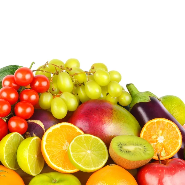 Legumes Frutas Isoladas Fundo Branco Espaço Livre Para Texto — Fotografia de Stock