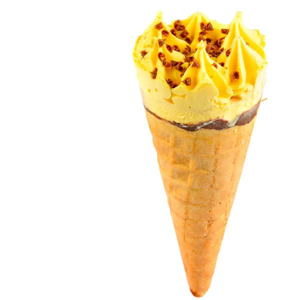 Beyaz Arka Planda Izole Edilmiş Waffle Külahında Dondurma Metin Için — Stok fotoğraf