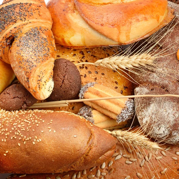 Assortment Bread Sweet Pastries Background — Stock Photo, Image