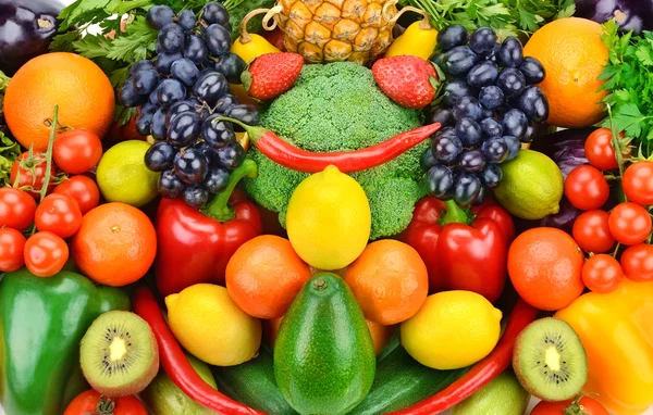 background of ripe fruits and vegetables