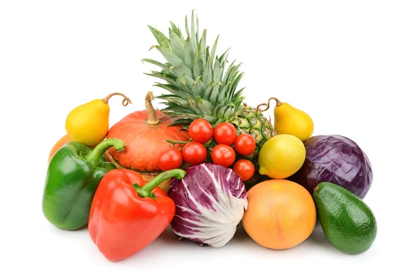 Fruits et légumes isolés sur fond blanc — Photo