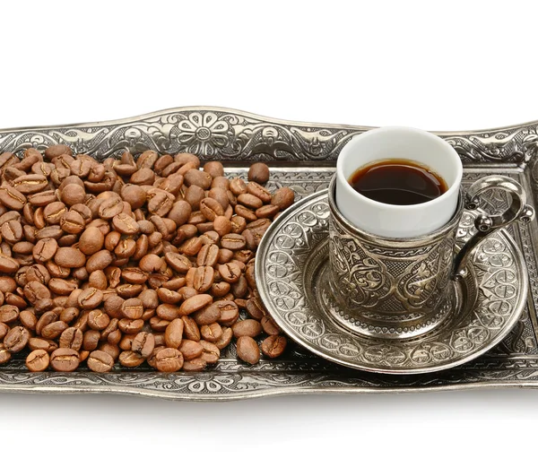 Turkish cup and coffee grain isolated on white background — Stock Photo, Image