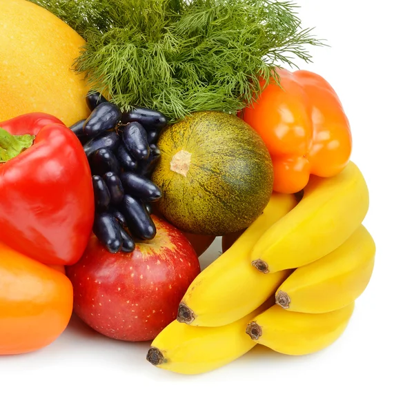 Set di frutta e verdura isolata su sfondo bianco — Foto Stock