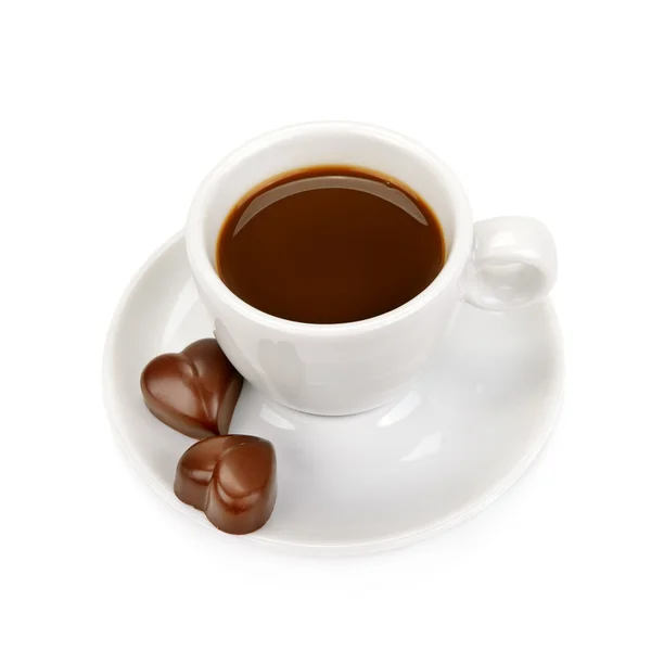 Tasse de café et bonbons au chocolat — Photo