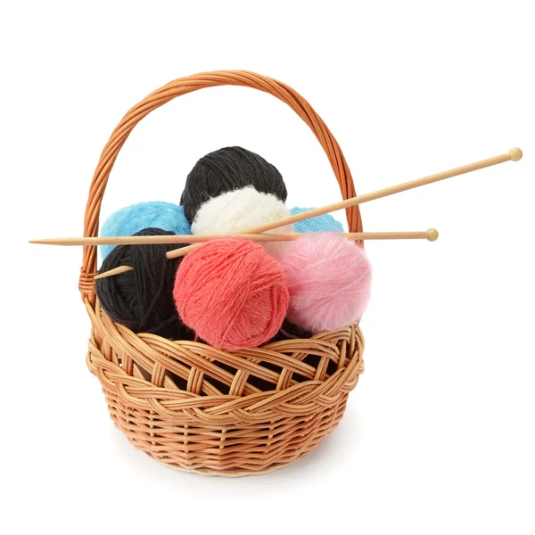 Skeins of yarn and knitting needles — Stock Photo, Image