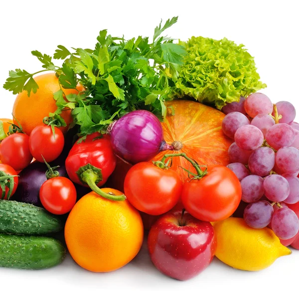 Ensemble de fruits et légumes isolés sur fond blanc — Photo