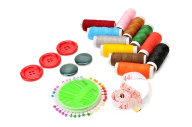 iş parçacığı ve beyaz arka plan üzerinde izole düğmeleri