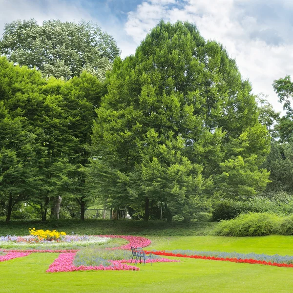 Letní park s krásnými záhony — Stock fotografie