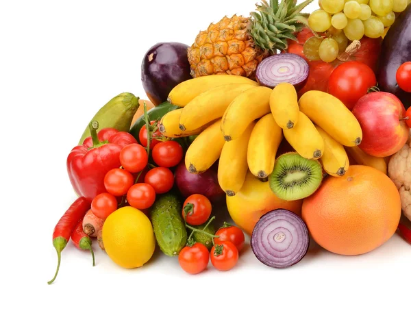 Groenten en fruit geïsoleerd op witte achtergrond — Stockfoto