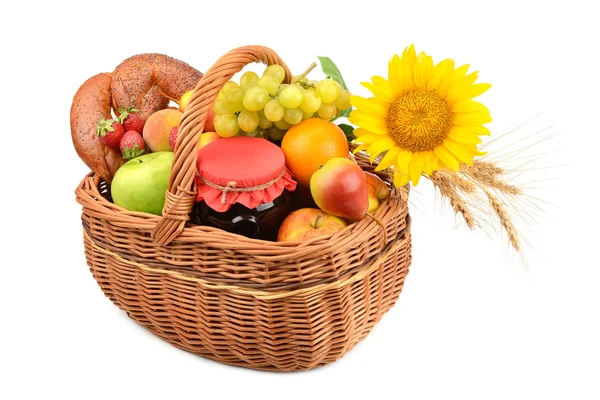 Food in a basket isolated on a white background — Stock Photo, Image