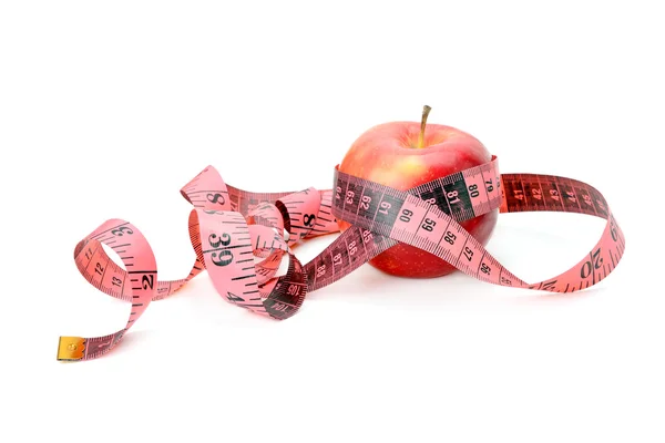 Apple and measuring tape isolated on white background — Stock Photo, Image