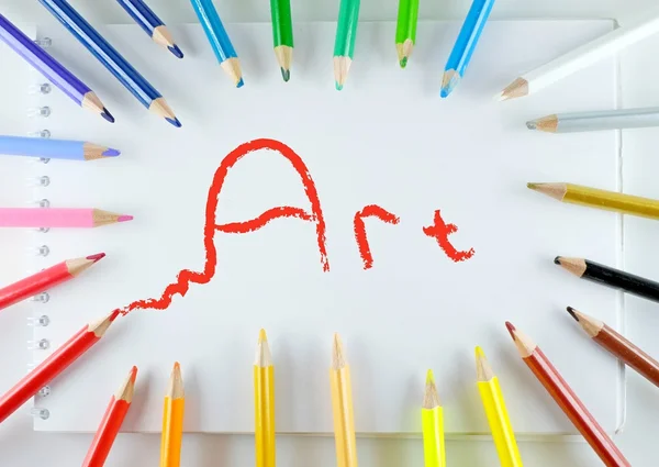 Arte, lápis e caderno — Fotografia de Stock