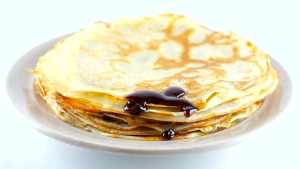 Versare la marmellata di pancake — Video Stock