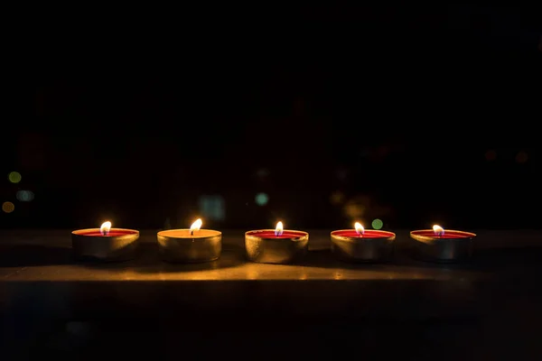 Five Candles Stone Table Balcony Close Outdoor Photography — Foto Stock