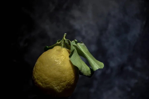 Organic Lemon Green Leaves Dark Background Close Still Life Photography — Stock Photo, Image