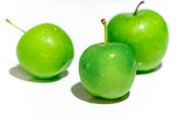 Fresh Green Plums White Background Close Isolated — Stock Photo, Image