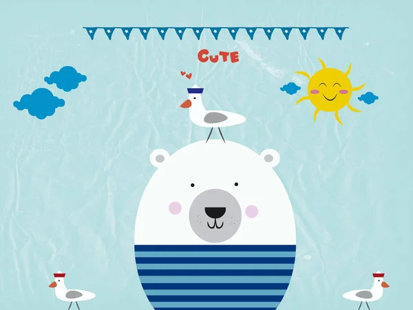 Bear Sailor Illustration Desen Animat Drăguț — Fotografie, imagine de stoc