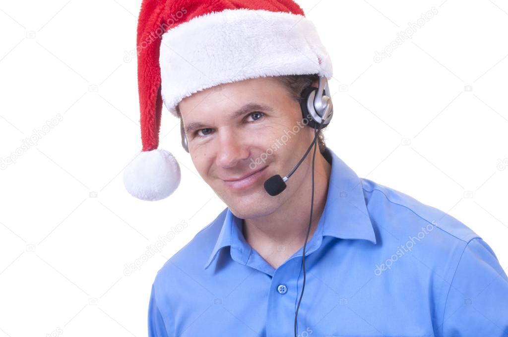 Customer service rep in Santa hat