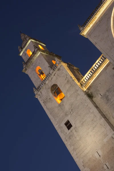 Catedral de Merida exterior à noite Fotos De Bancos De Imagens