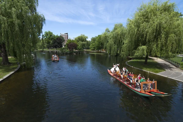 Swan boat ride at beautiful park lagoon — Stock Photo, Image