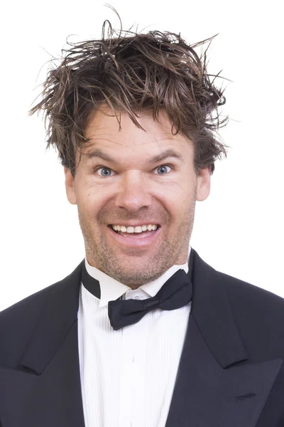 Crazy high man in tuxedo — Stock Photo, Image
