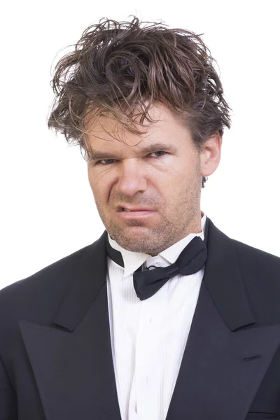 Deranged angry man in a tuxedo — Stock Photo, Image