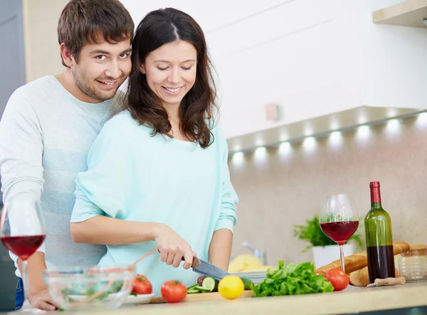 Woman cooking vegetables for salad — Stock Photo, Image