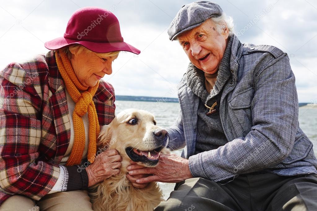 Retired couple with dog