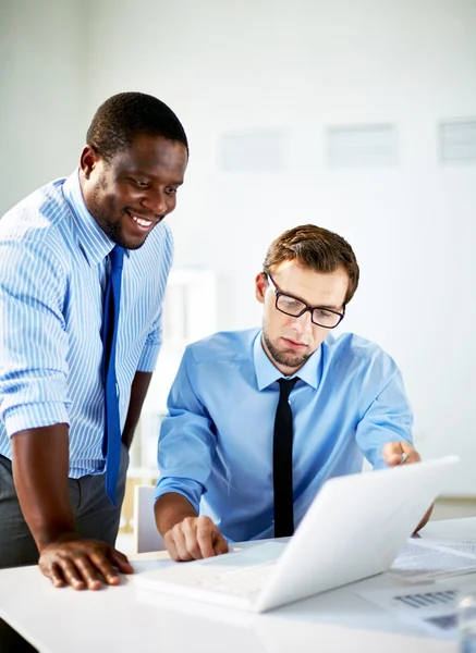 Partners die werken met laptop — Stockfoto