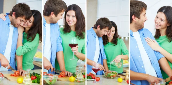 Couple cooking salad — Stock Photo, Image