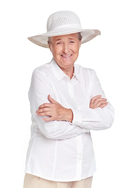 Senior woman in hat — Stock Photo, Image