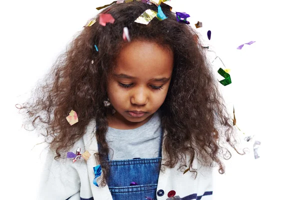 Ragazza triste con coriandoli — Foto Stock