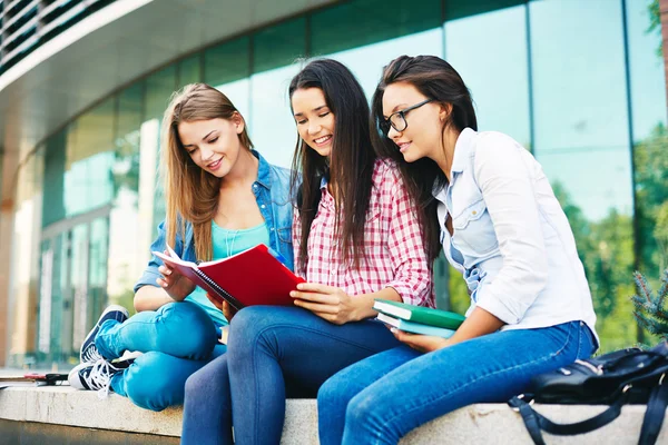 Étudiants lisant à l'extérieur — Photo