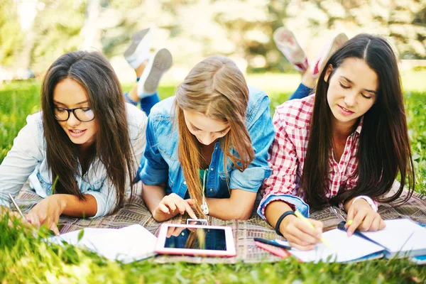 Estudantes que se preparam para seminário universitário — Fotografia de Stock