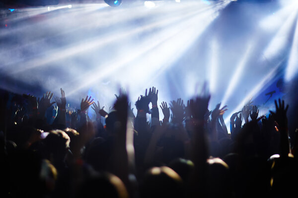 fans with raised hands 