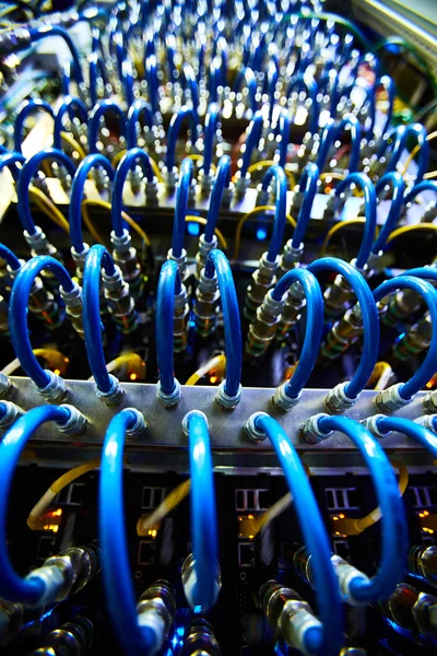 Supercomputer with rows of cables — Stock Photo, Image