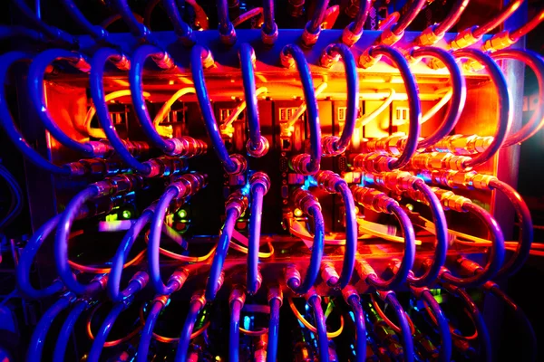 Supercomputer with rows of cables — Stock Photo, Image