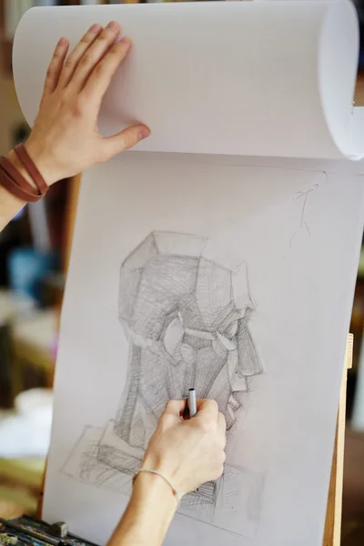 Man drawing tutorial head model — Stock Photo, Image