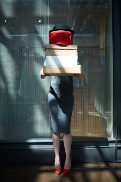 Shopper with stack of boxes — Stock Photo, Image