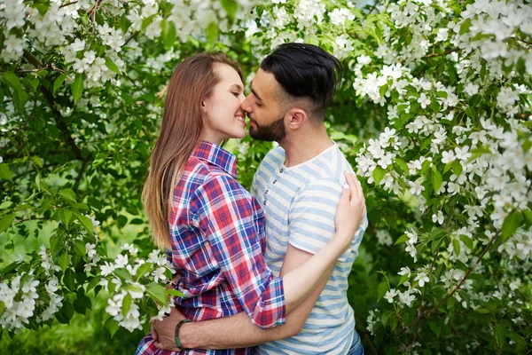 Gelukkige amoureuze paar omarmen — Stockfoto