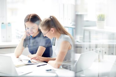 Elektronik veri tartışırken iş kadınları