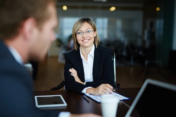 Young employer hiring manager for work — Stock Photo, Image