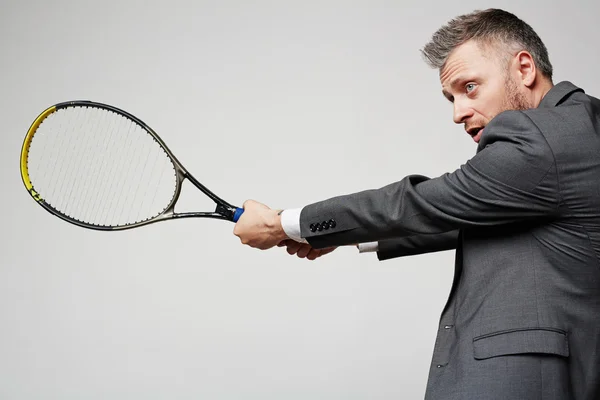 Businessman defending from attack of business rival — Stock Photo, Image