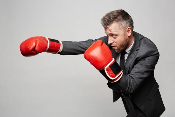 Empresário bem sucedido em luvas de boxe — Fotografia de Stock