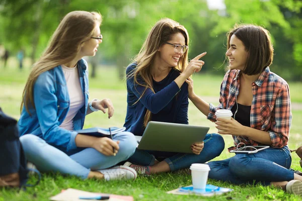 Pretty teens interacting in park — Stock Photo, Image