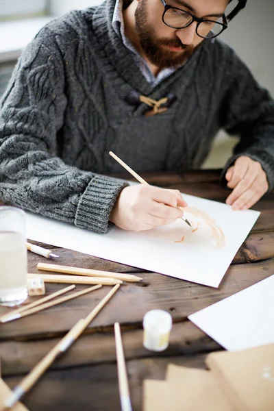 Modern artist painting with water-color — Stock Photo, Image