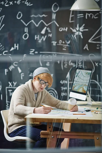 Architect sitting at workplace — Stock Photo, Image