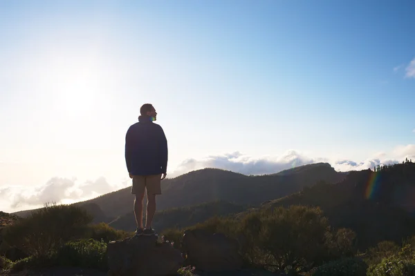 Hombre de pie sobre piedra en día soleado — Foto de Stock